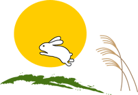 月を背景に跳ねるウサギのイラスト
